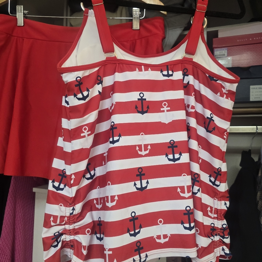 Red and White Striped Anchor Tankini - Picture 5 of 6